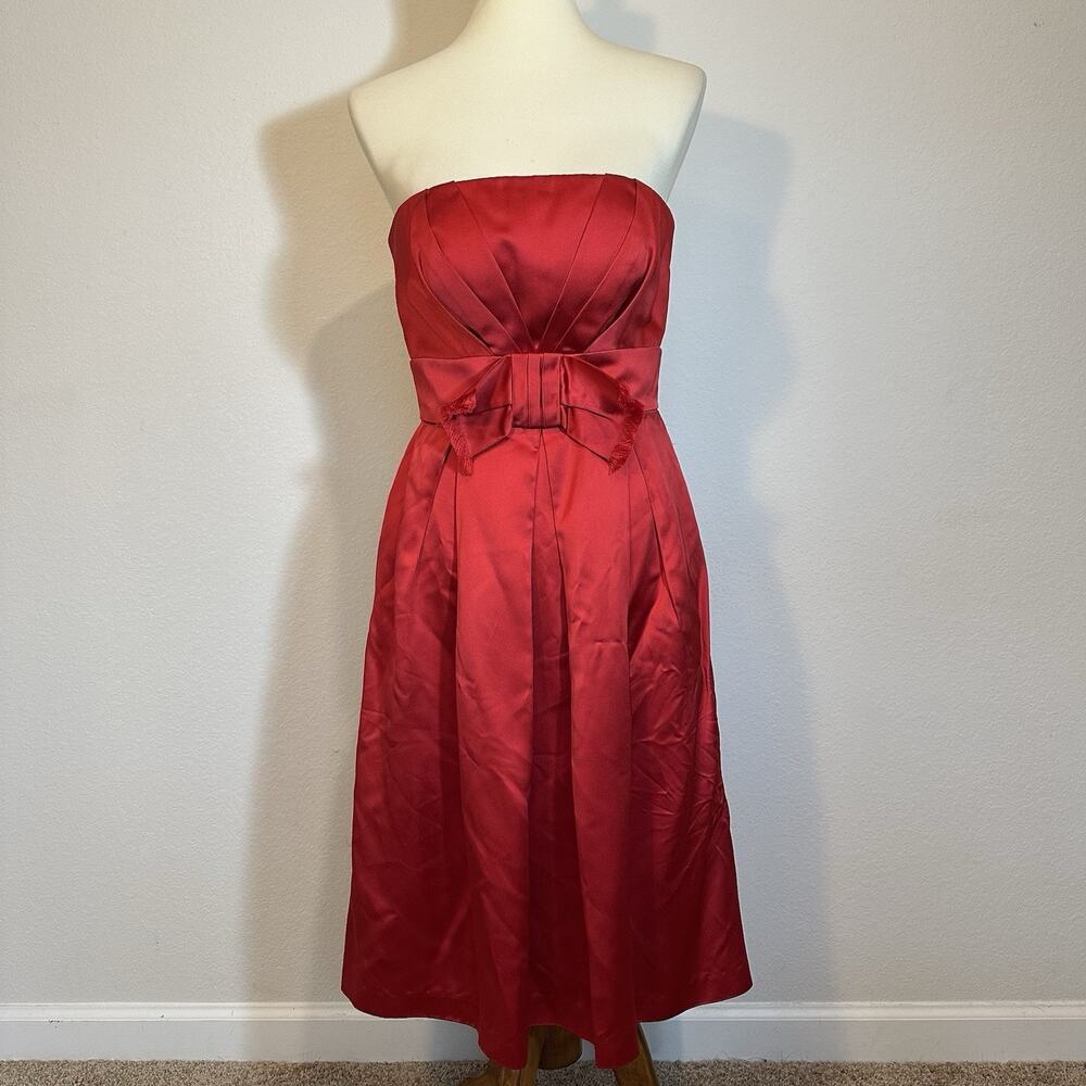 Badgley Mischka Red Holiday Dress Satin Cocktail Gown sz 2 Runway Sample Midi